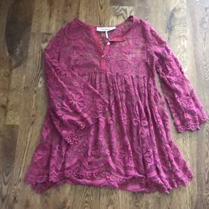 Red lace dress with buttons and slip